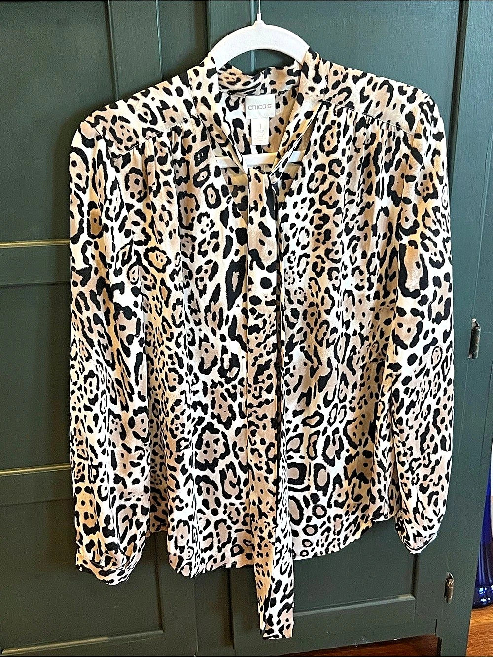 Chico's Animal Print Button Down Blouse Brown & Black Size 1 NWT